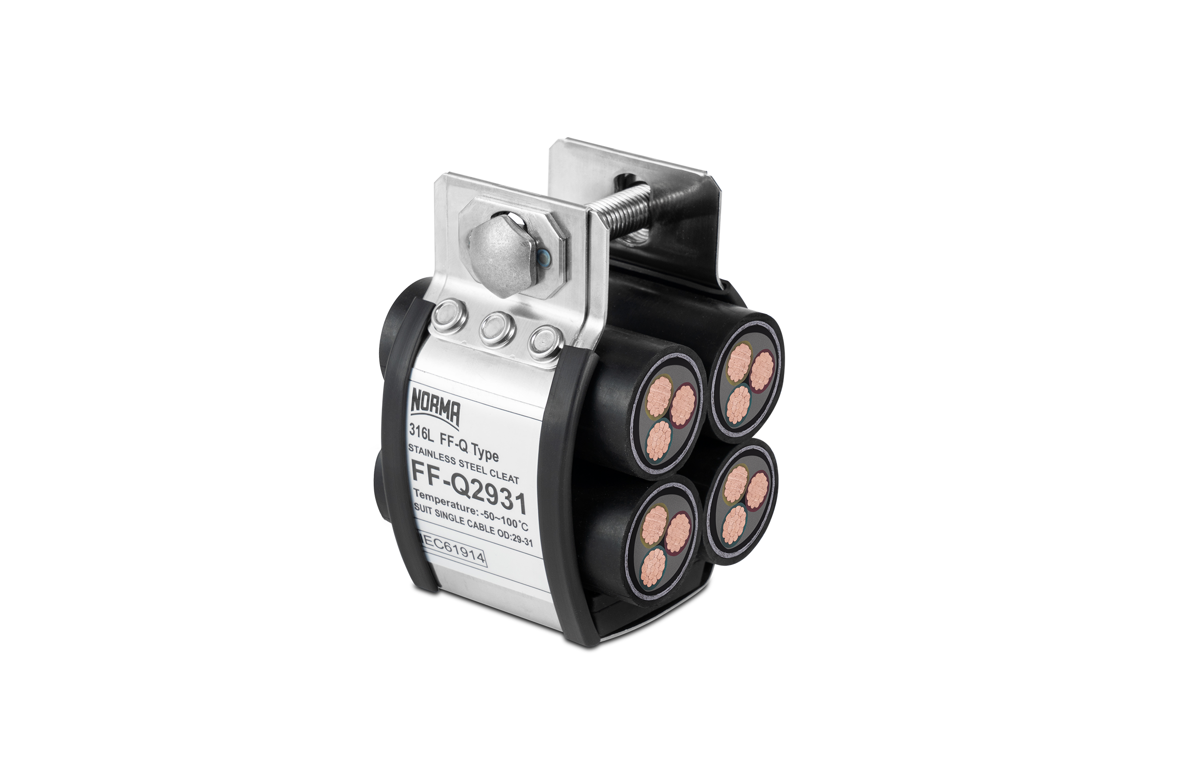 The “Quad Cable Cleat” secures four cables simultaneously.