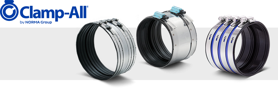 collage of Clamp-All products and logo